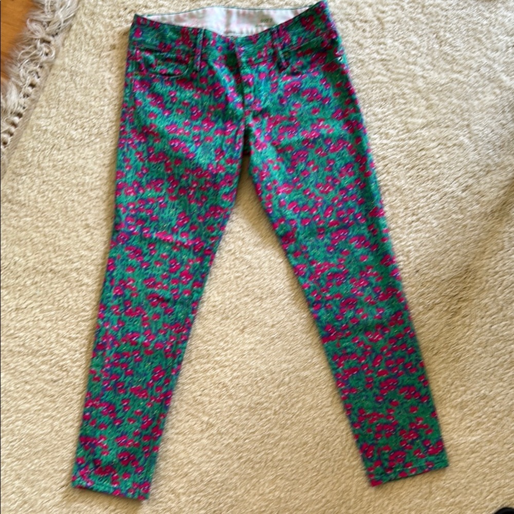 Lilly Pulitzer Green and Pink Ankle Cropped Jeans Vibrant Design